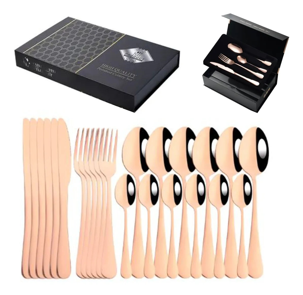 Juego de Cubiertos de 24 Piezas en Acero Inoxidable- Rose Gold