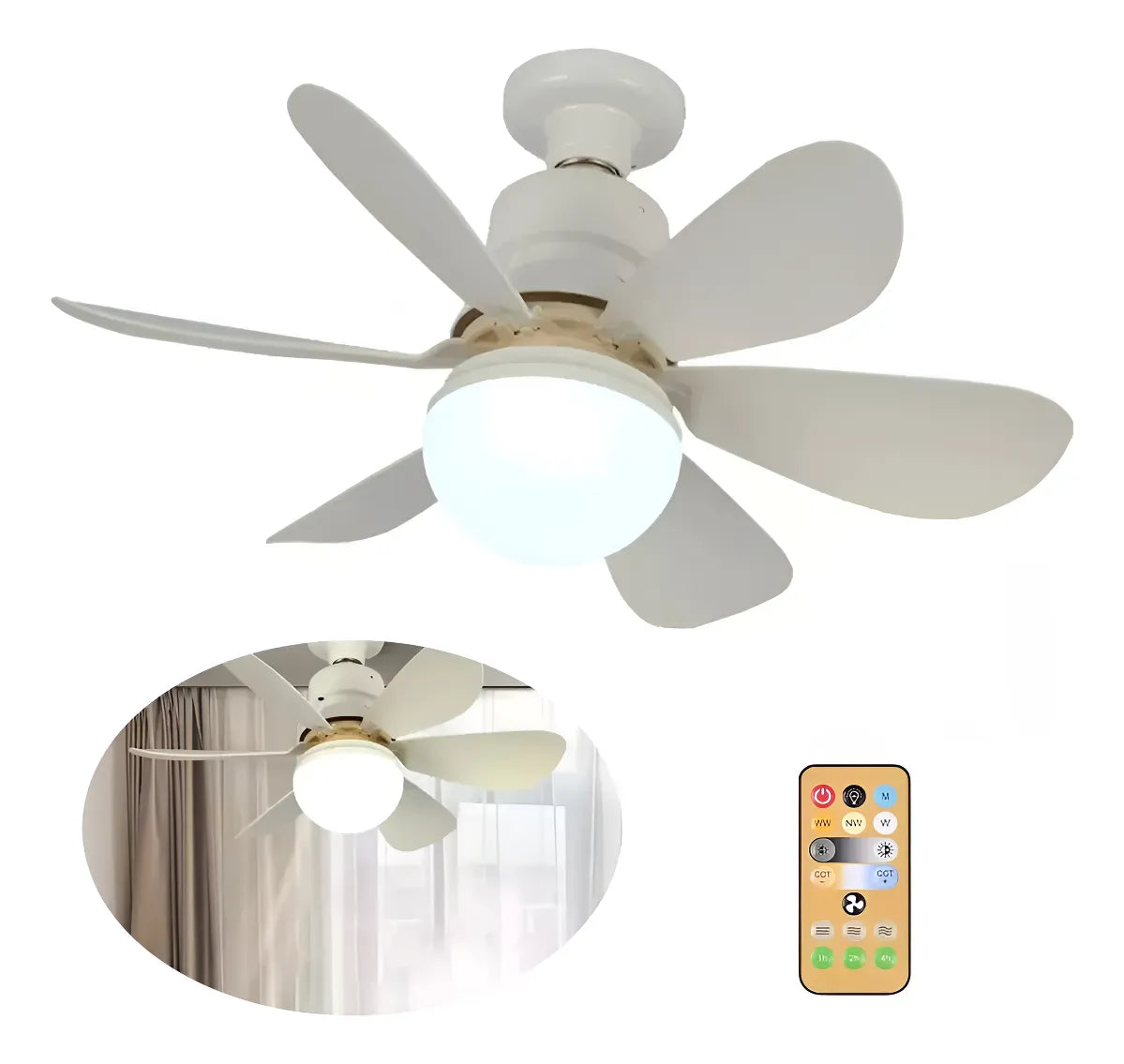 Bombillo Ventilador de techo con Luz LED Regulable y Control Remoto