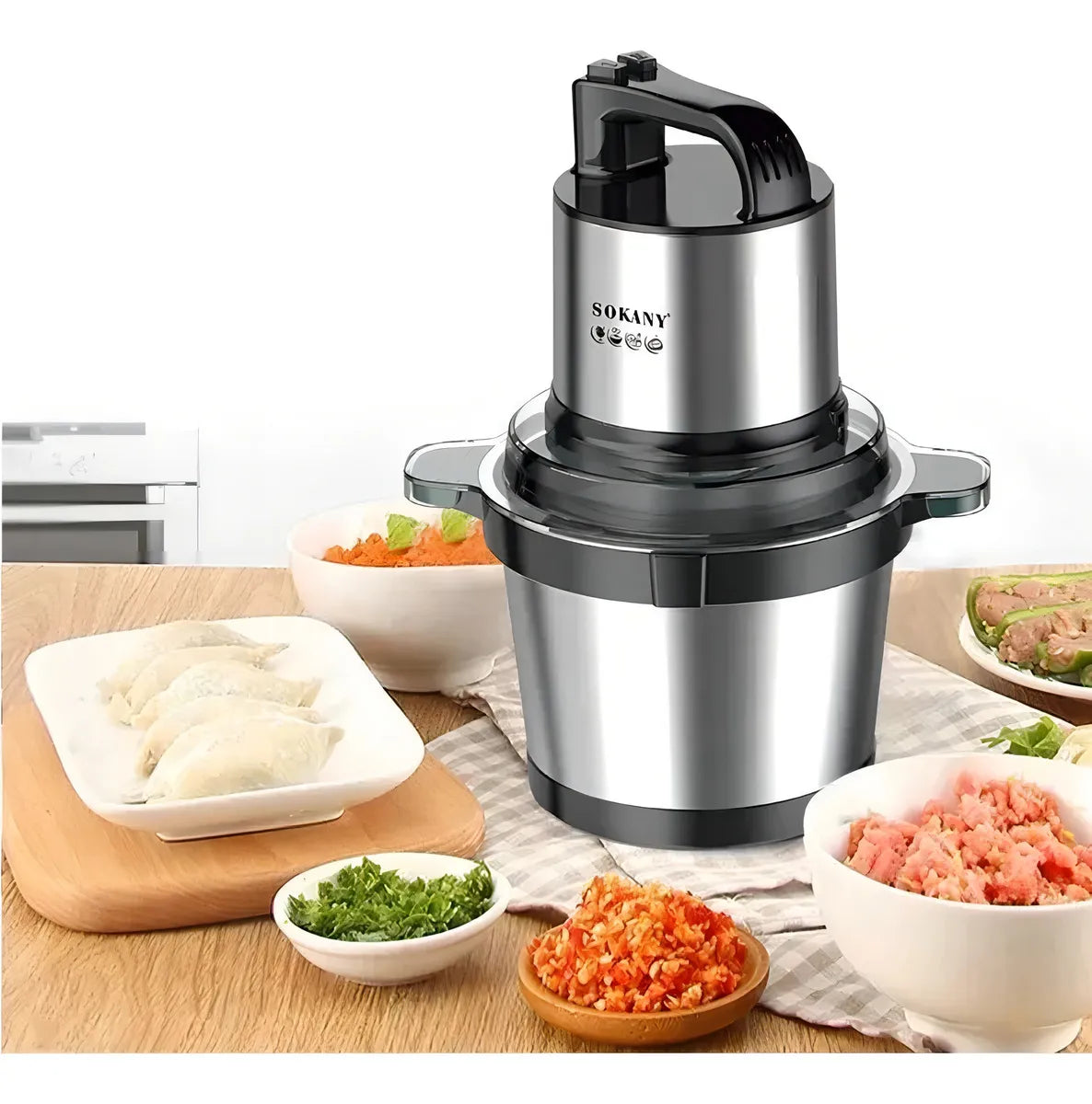 Picador/ Procesador Eléctrico Sokany 4 Litros 800 W – Acero Inoxidable
